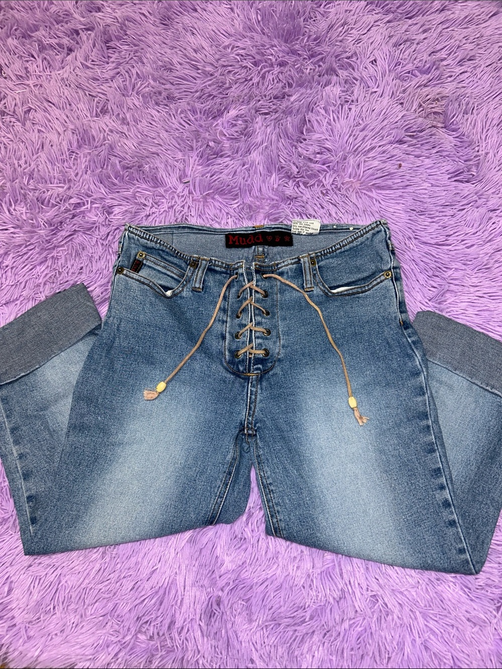 Mudd Lace-Up Capri Denim Jeans in Blue